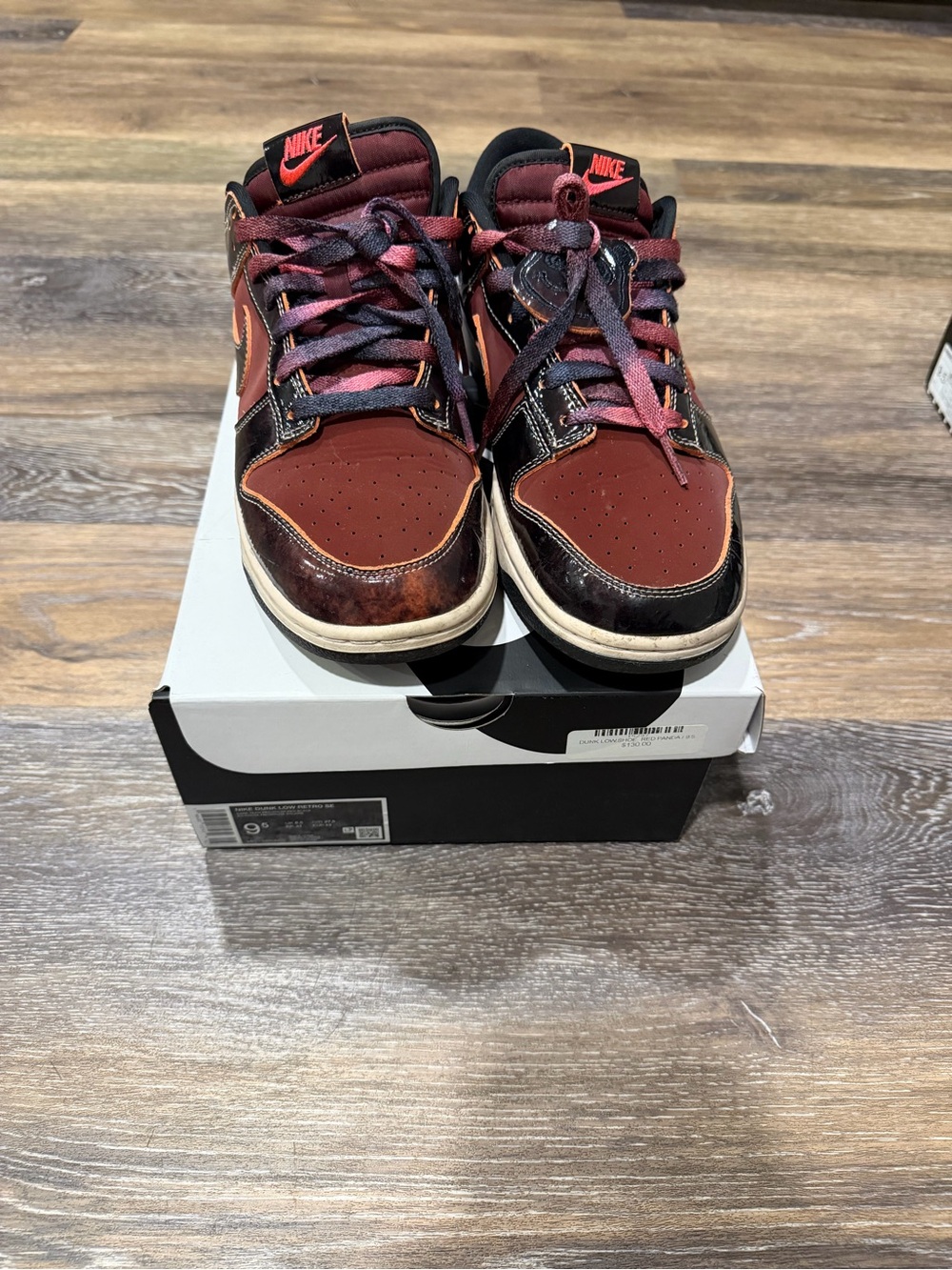 Nike Men’s Low-Top Sneakers in Burgundy and Black with Orange Accents